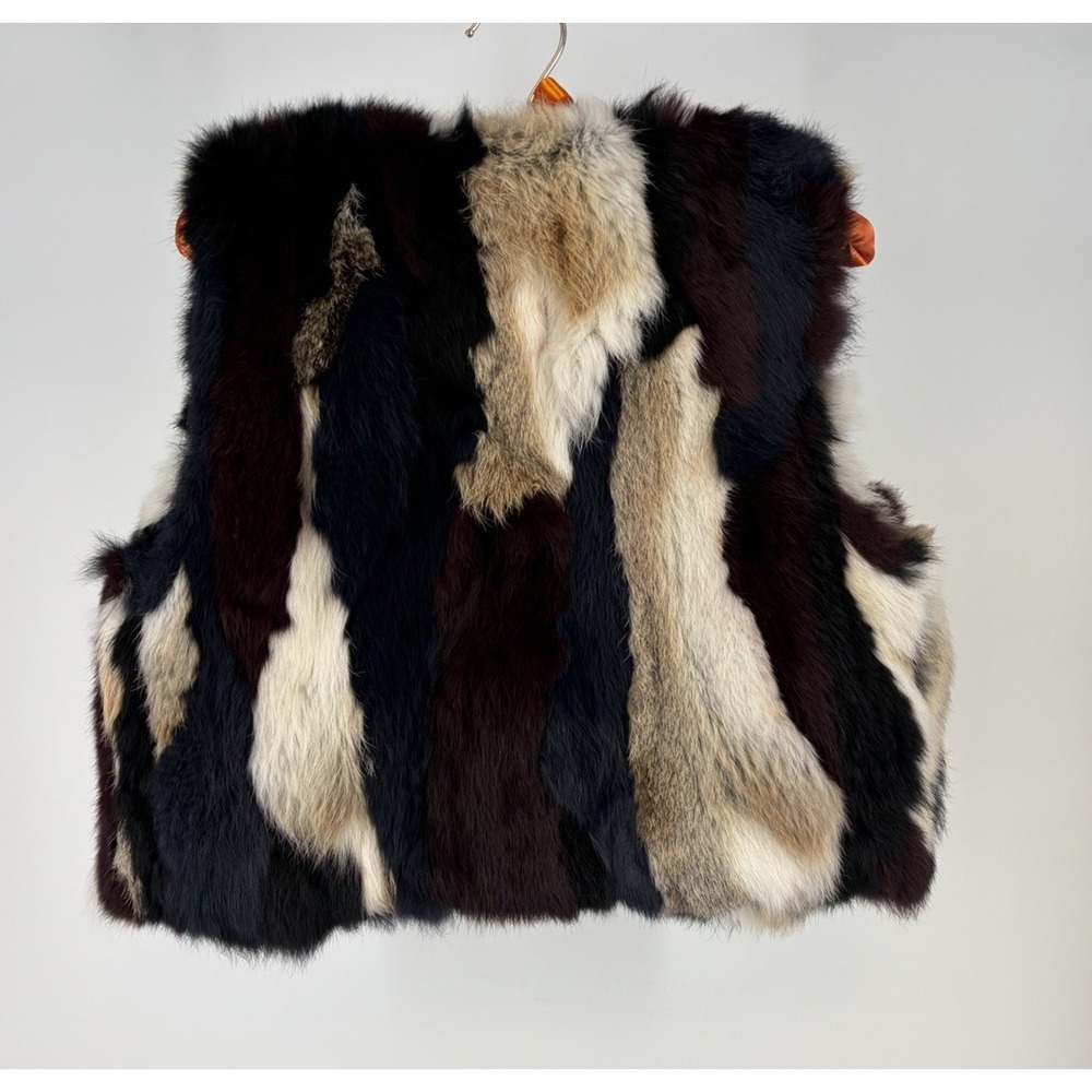 525 America Luxe Fur Vest Women's Sm Multicolor Real Dyed Rabbit Fur Patchwork - Picture 6 of 8